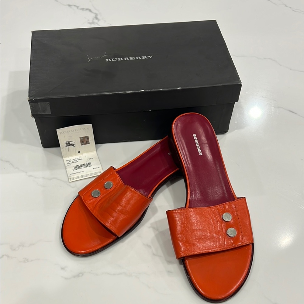 Burberry Women's Orange Slide Sandals size 40